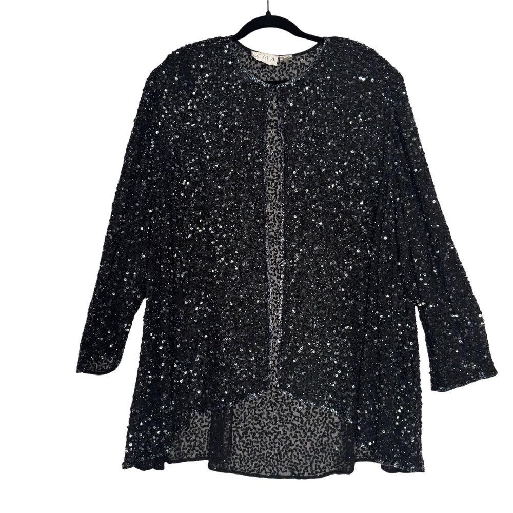 VTG Scala 100% Silk Sequin Black Evening Jacket